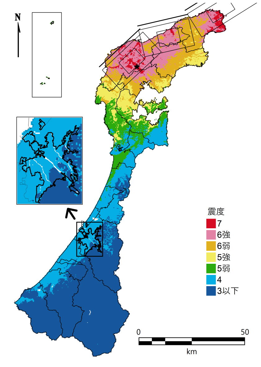 能登半島北岸断層帯の断層図